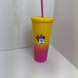 disney minnie mouse 24 oz cup new plastic comes with cup straw lid